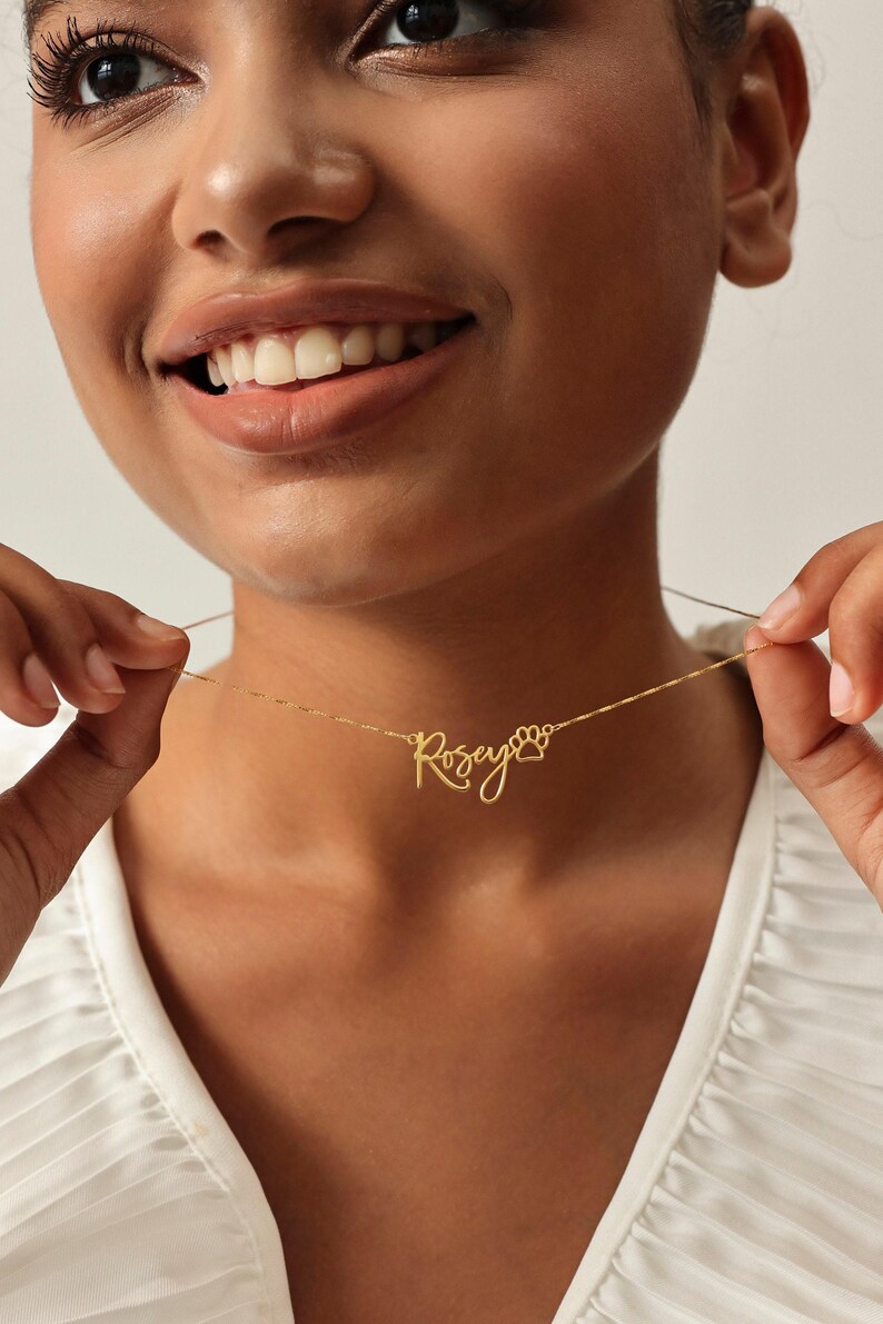 Collar personalizado con nombre de mascota y huella de pata / Joyería con nombre de perro/gato / Regalos para amantes de las mascotas imagen 8