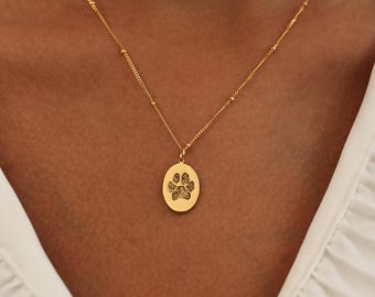 Collar ovalado con huella de pata de mascota TSK Silver - Colgante ovalado - Para amantes de las mascotas - Regalos de Navidad
