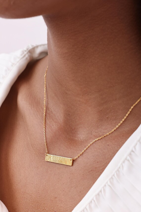 Horizontal Bar Fingerprint Necklace | Thumbprint/ Handwriting Necklaces TSK Silver | Mother's Day - Christmas Gifts