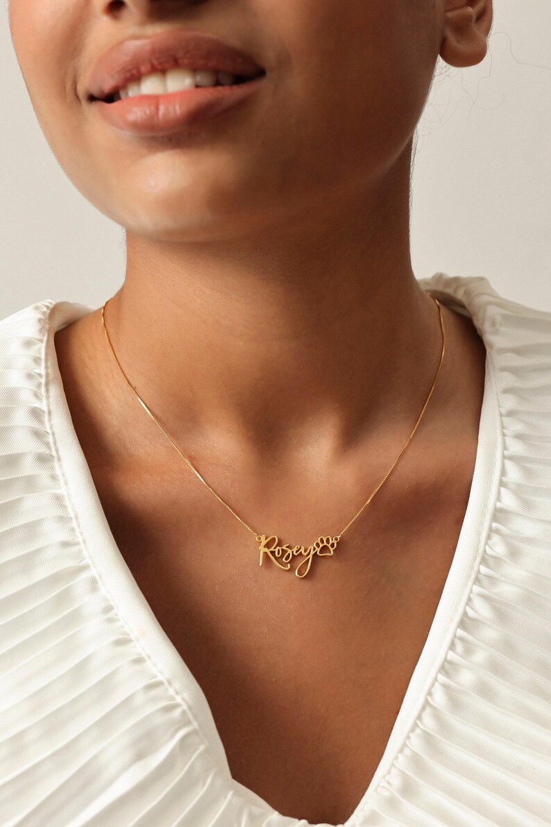 Collar personalizado con nombre de mascota y huella de pata / Joyería con nombre de perro/gato / Regalos para amantes de las mascotas imagen 3
