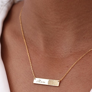 Horizontal Bar Fingerprint Necklace | Thumbprint/ Handwriting Necklaces TSK Silver | Mother's Day - Christmas Gifts image 3
