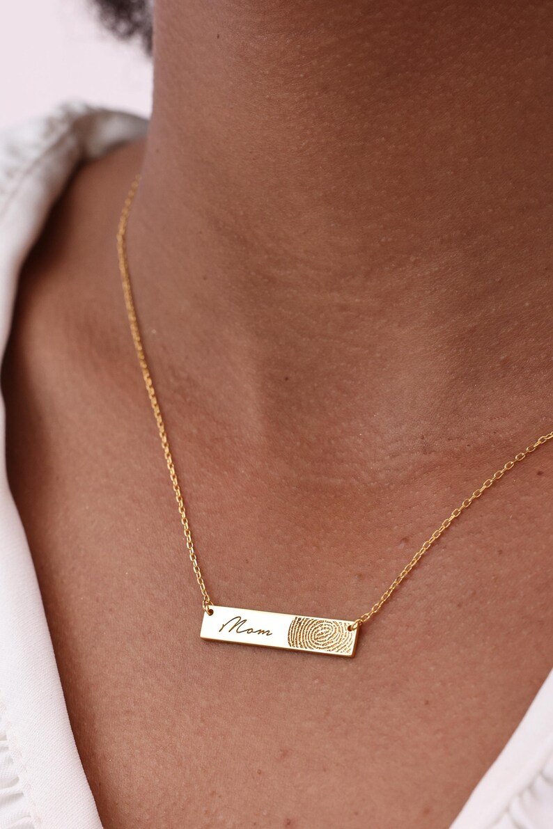 Horizontal Bar Fingerprint Necklace | Thumbprint/ Handwriting Necklaces TSK Silver | Mother's Day - Christmas Gifts image 3
