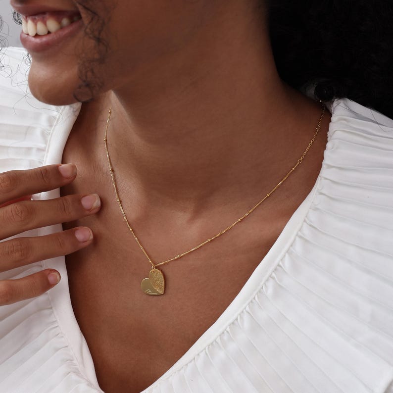 Fingerprint Heart Necklace | Signature/ Handwriting Memorial Jewelry | Mother's Day - Christmas Gifts image 7