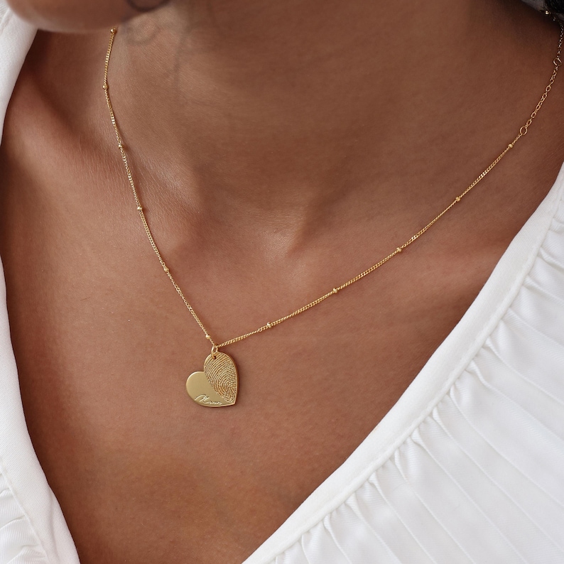 Fingerprint Heart Necklace | Signature/ Handwriting Memorial Jewelry | Mother's Day - Christmas Gifts image 4
