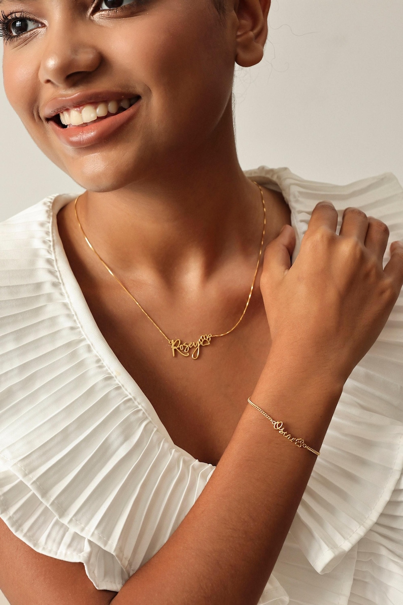 Collar personalizado con nombre de mascota y huella de pata / Joyería con nombre de perro/gato / Regalos para amantes de las mascotas imagen 5