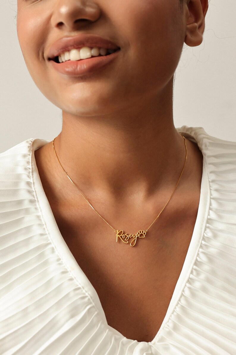 Collar personalizado con nombre de mascota y huella de pata / Joyería con nombre de perro/gato / Regalos para amantes de las mascotas imagen 9