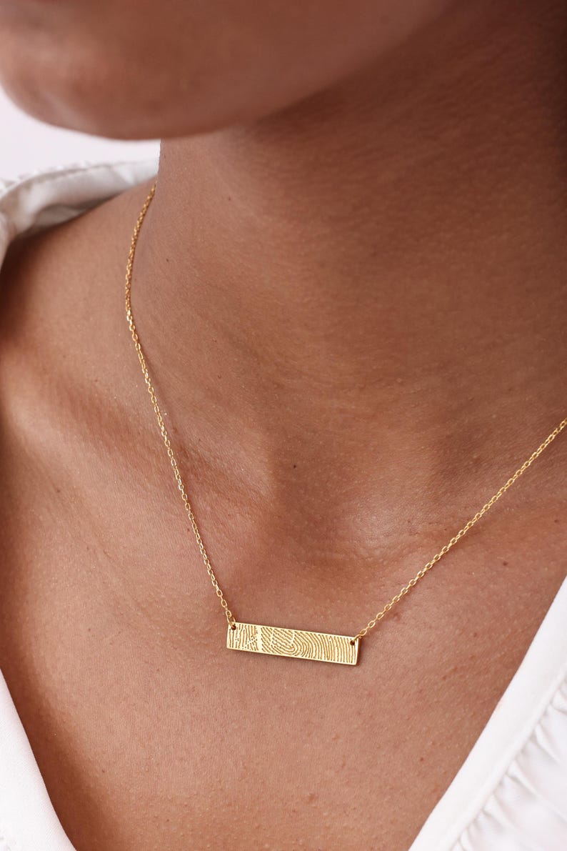 Horizontal Bar Fingerprint Necklace | Thumbprint/ Handwriting Necklaces TSK Silver | Mother's Day - Christmas Gifts image 2