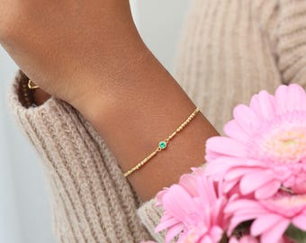 Minimal Morse Code Bracelet with Birthstone, Soccer Lover Gift, Dainty Football Fan Jewelry