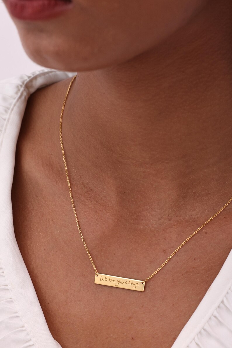 Horizontal Bar Fingerprint Necklace | Thumbprint/ Handwriting Necklaces TSK Silver | Mother's Day - Christmas Gifts image 8
