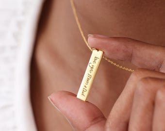 Vertical Bar Fingerprint/ Thumbprint Necklace | Signature/ Handwriting Necklaces | Mother's Day - Christmas Gifts