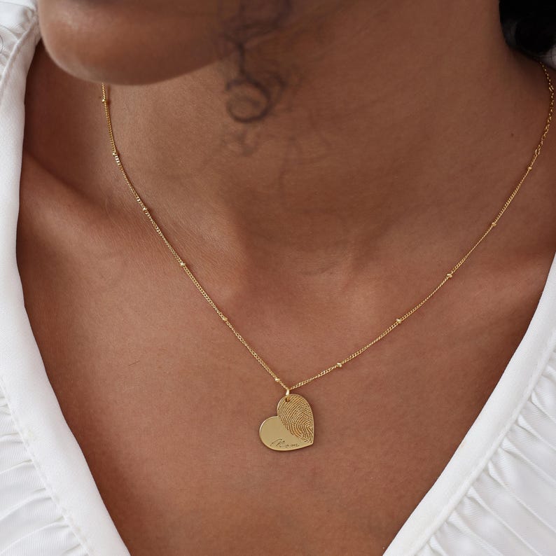Fingerprint Heart Necklace | Signature/ Handwriting Memorial Jewelry | Mother's Day - Christmas Gifts image 8