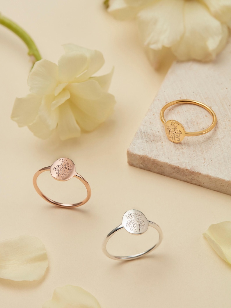 Family Florals Ring | Multiple Birth Flower Jewelry | Mother's Day Giftss | Christmas Gifts image 19