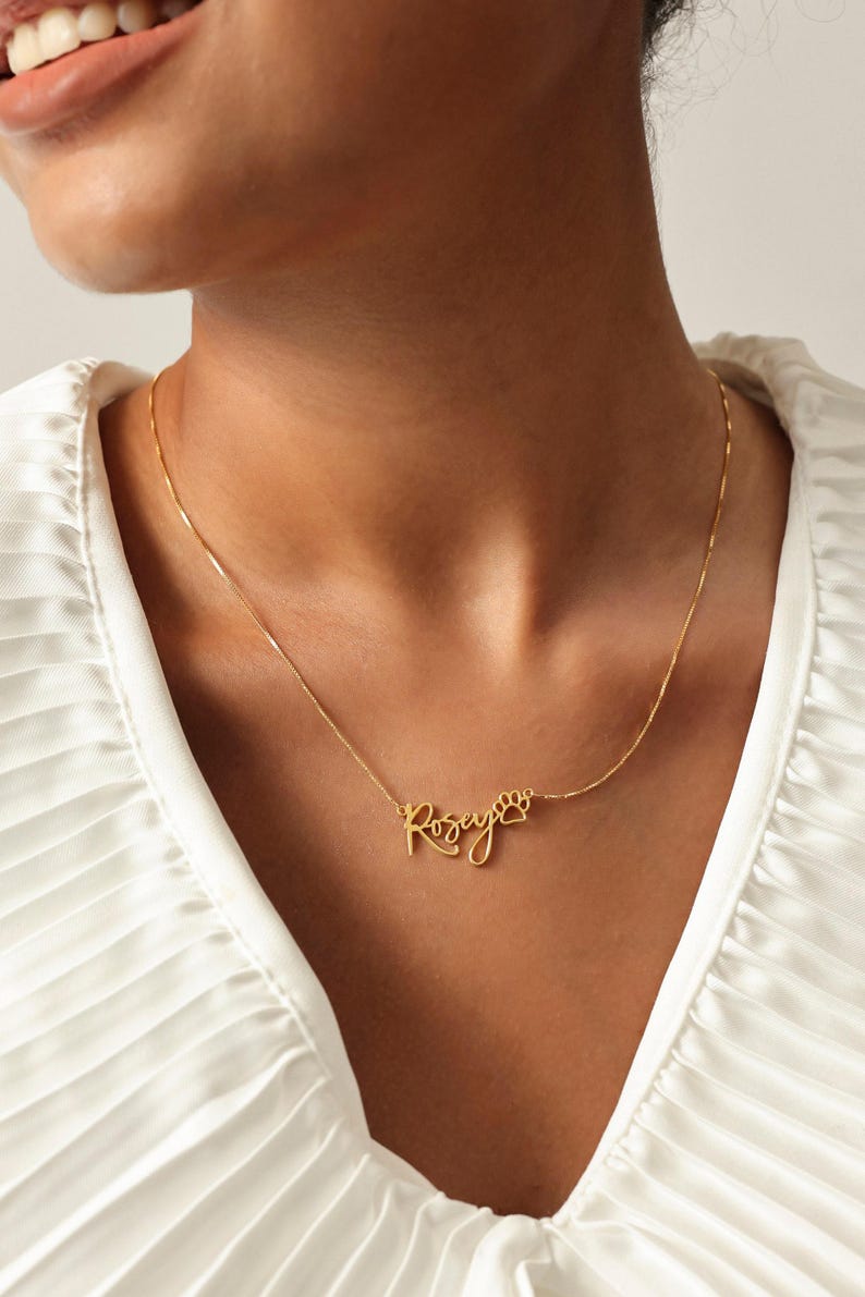 Collar personalizado con nombre de mascota y huella de pata / Joyería con nombre de perro/gato / Regalos para amantes de las mascotas imagen 4