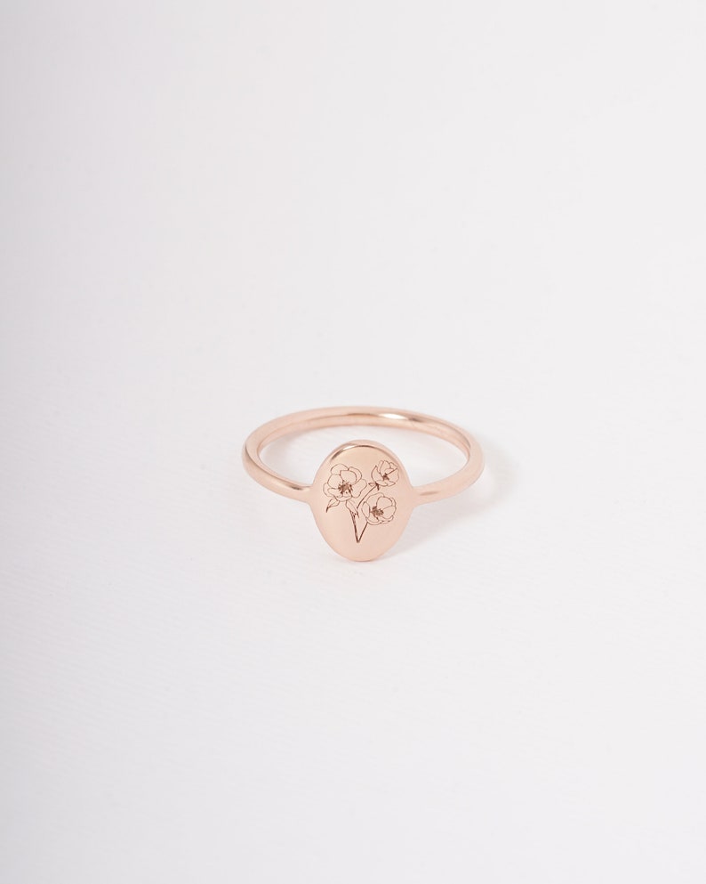 Personalized Birth Flower Ring Custom Dainty Ring Everyday image 2