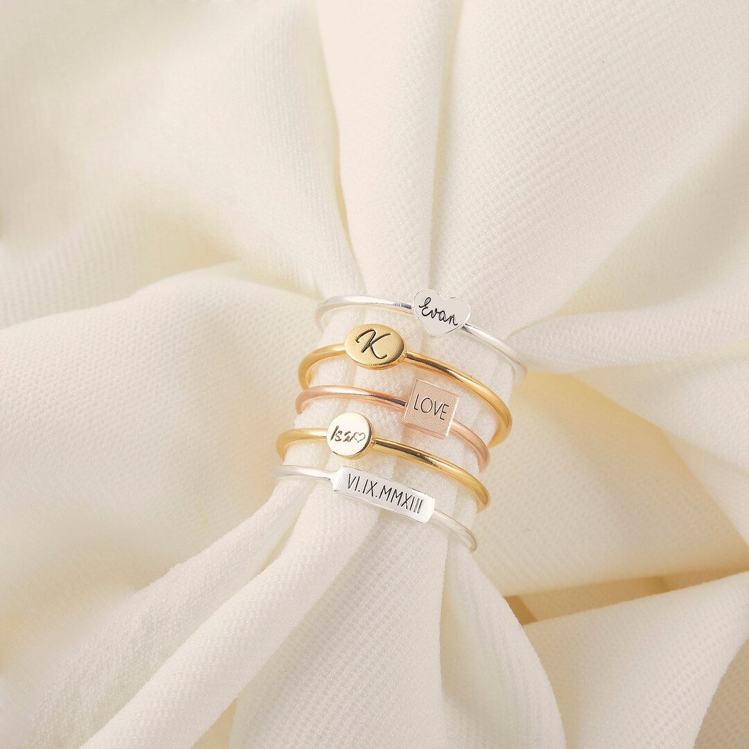 Family Ring Minimalist Ring Personalized Stacking Ring Engraved Dainty ...