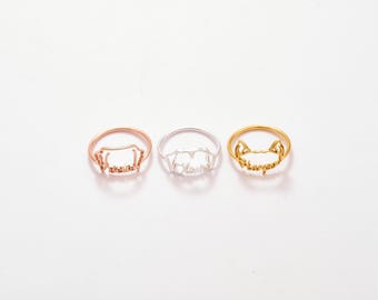 Custom Pet name Ring with Ears | Dog Names Rings | Cat Lovers Jewelry - Christmas Gifts