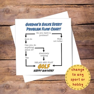 Personalised Hobby or Sport Flow Chart Card. Fishing, golf, hiking, cycling.