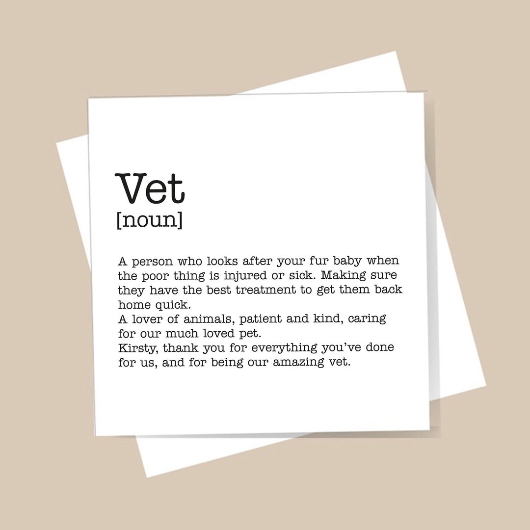 Personalised Vet Definition Card Birthday, Thank You, Good Luck