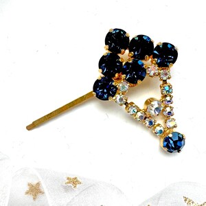 1950s Vintage Blue Hair Pin For Wedding, Blue Antique Hair Slide For Women, Vintage 1950s Bobby Pin, Blue Rhinestone Vintage Hair Pin