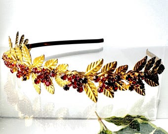 Vintage Burgundy Hair Band, Bridal Headpiece: Red Rhinestone Bridal Headband, Red Wedding Tiara Handmade From Vintage Jewellery