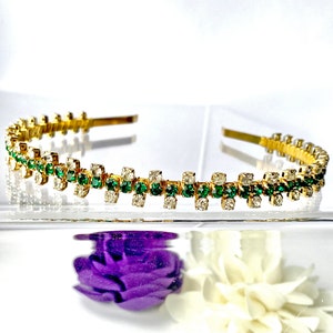 Vintage Green Headband For Women, Green Vintage Bridal Headband, Emerald Hair Piece For Bride, Rhinestone Headband For Emerald Green Wedding