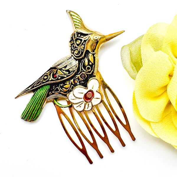 1950s Vintage Gold Bird Hair Comb, Vintage Bird Hair Accessories, Vintage Hair Comb Bird, Handmade Gift For Women, Bird Jewellery Gift