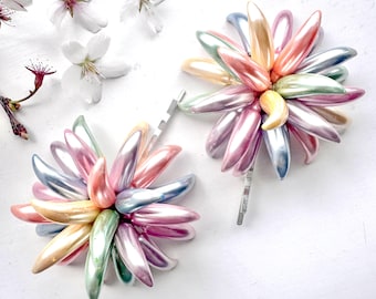 Colourful 1980s Vintage Hair Pins, Pastel Bridal Hair Clips – Statement Retro Hair Accessories Handmade From Vintage Jewellery
