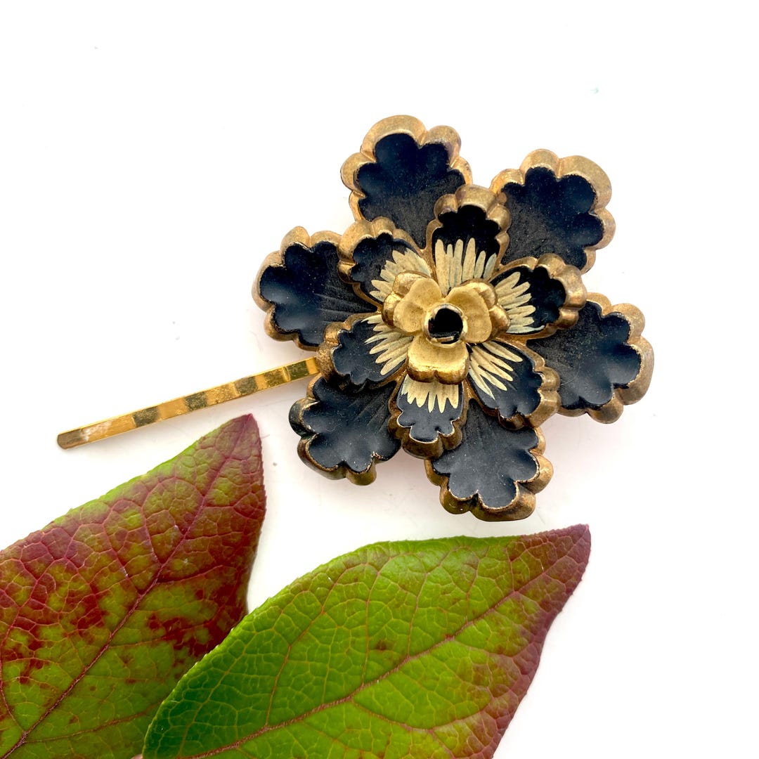 Black Flower Hair Pin for Goth Wedding, Floral Black Hair Pin, Unique ...