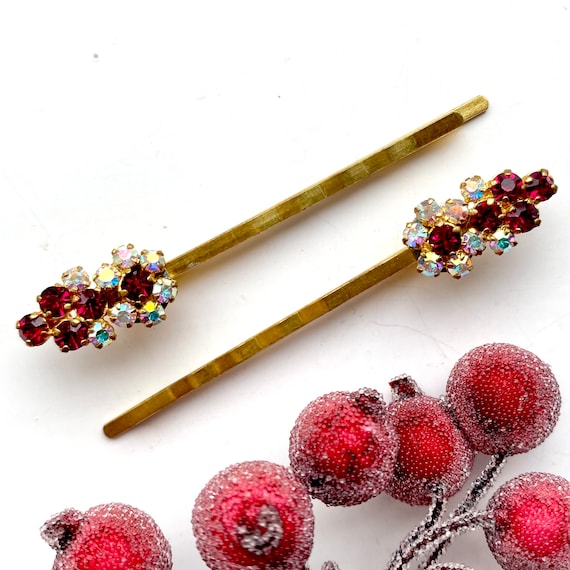 1940s Vintage Red Hair Pins, Antique Red Hair Cli… - image 1