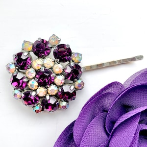 Vintage Purple Rhinestone Hair Pin: 1950s Jewelled Hair Accessory Handmade From Vintage Jewellery