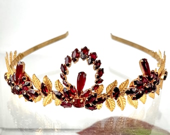 Vintage Handmade Crown, Burgundy Crystal Crown, Victorian Tiara, Copper Crown Vintage Handmade Crown, Burgundy Crystal Crown, Victorian  main image 3