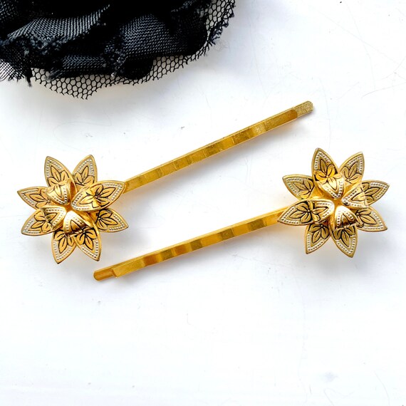 Vintage Gold Hair Pins Vintage Flower Hair Clips Gold Flower - Etsy Vintage Gold Hair Pins Vintage Flower Hair Clips Gold Flower - Etsy