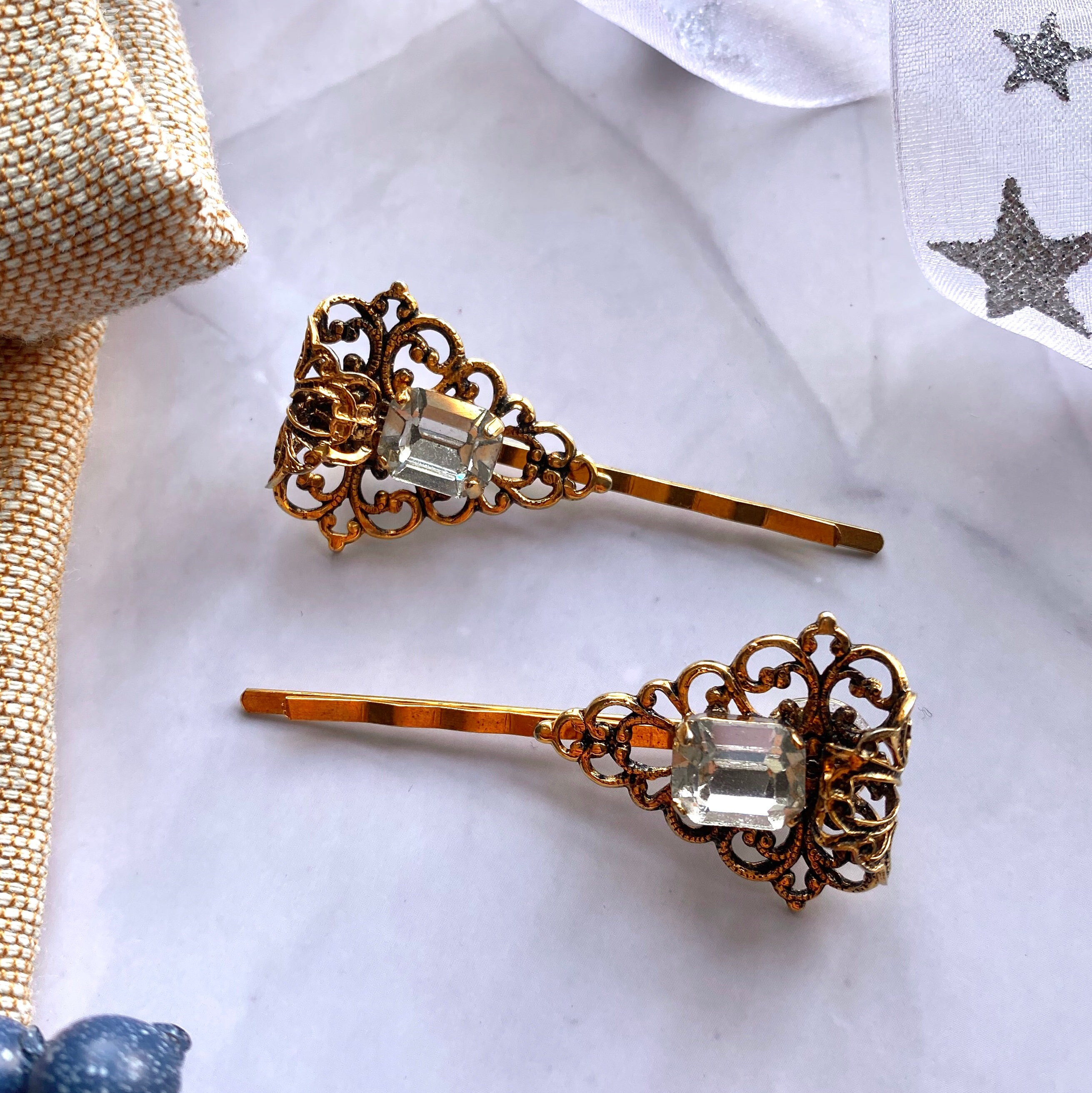 Vintage Victorian Hair Clips Vintage Gold Hair Clips Etsy UK