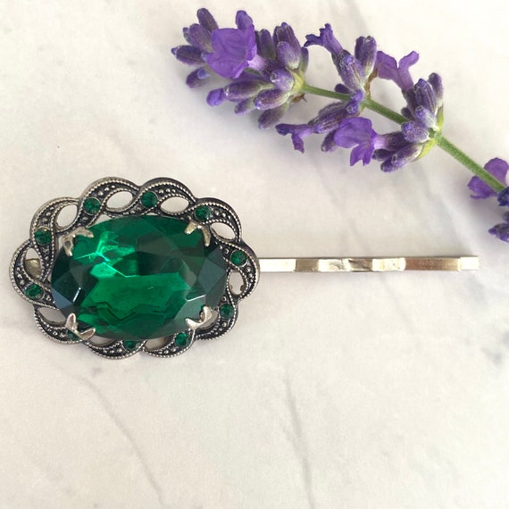 Vintage Green Hair Clip Vintage Emerald Hair Clip Antique Etsy