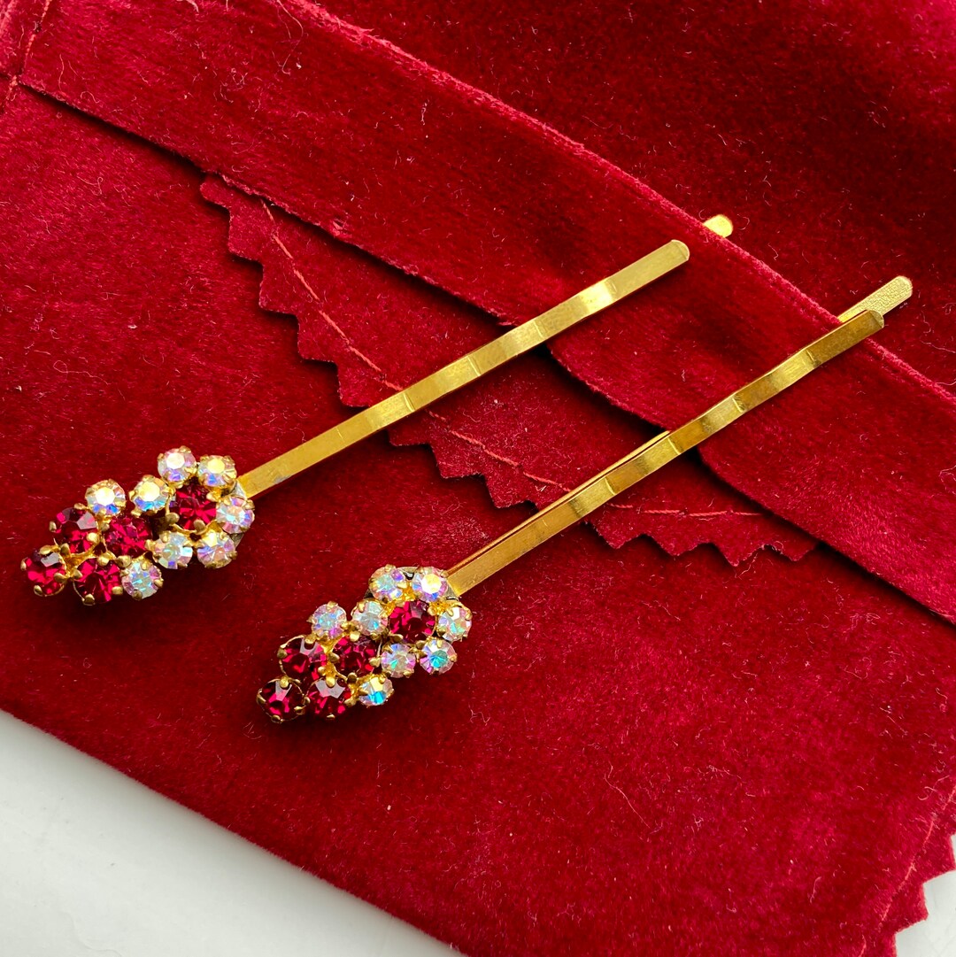 Vintage Red Hair Pins Antique Red Hair Clips Red Flower Hair Etsy