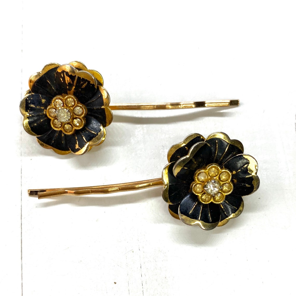 Vintage Black and Gold Hair Pins Black Vintage Hair Pins Etsy