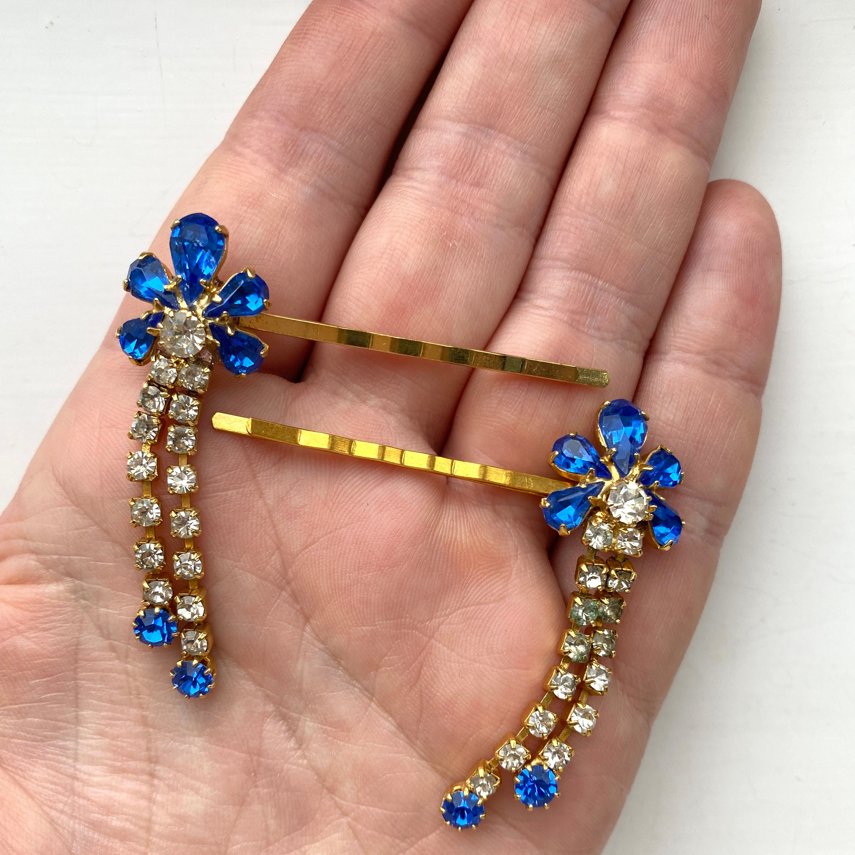 40 Stück Blumen-Haarnadeln Mit Strass, Weiß/blau – Haarspangen Für Hochzeit, Party Oder Brautschmuck