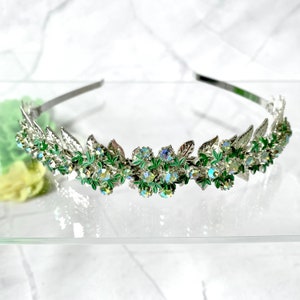 Vintage Green Bridal Headband, Green Rhinestone Hair Band For Women, Green Vintage Wedding Tiara, Green Vintage Hair Piece For Wedding