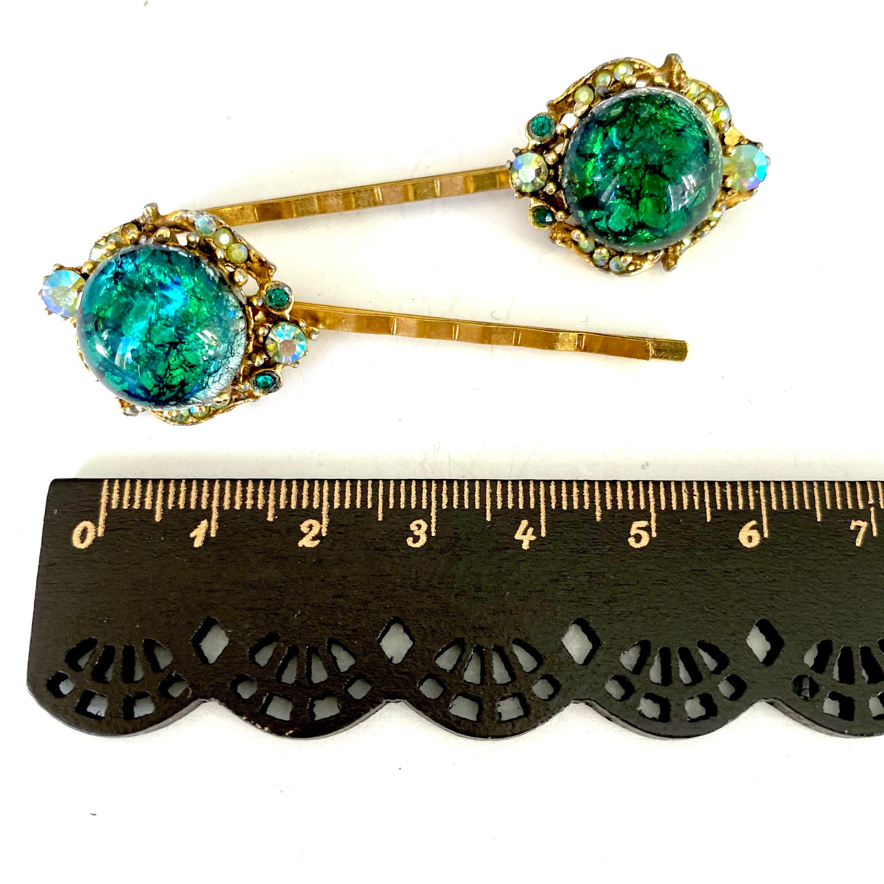 Antique Green Hair Clips Vintage Green Hair Pins Green Etsy