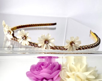 1950s Vintage Pink Flower Tiara – Boho Wedding Hair Accessory, Unique Floral Bridal Headpiece, Handmade From Vintage Jewellery