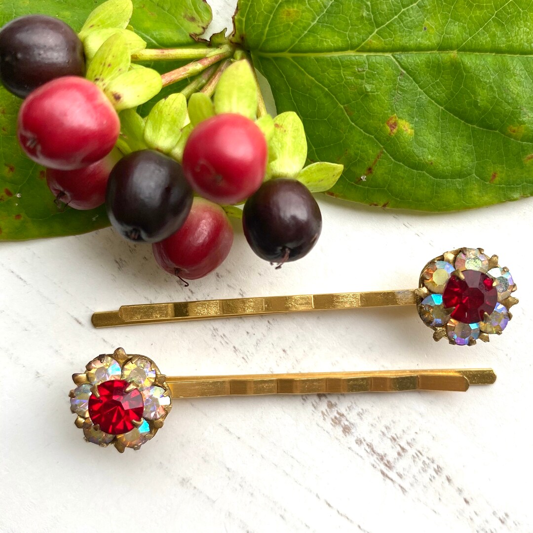 Vintage Red Hair Pins for Bride Antique Hair Pins Jewelled Etsy