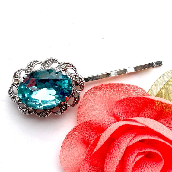 Turquoise Vintage Hair Clip, Vintage Aquamarine Hair … - Gem