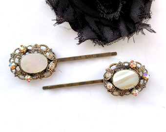 1930s Vintage Mother Of Pearl Hair Clips Bride, Antique Pearl Hair Pins Wedding, Vintage Pearl Hair Slides For Women, Decorative Hair Pins