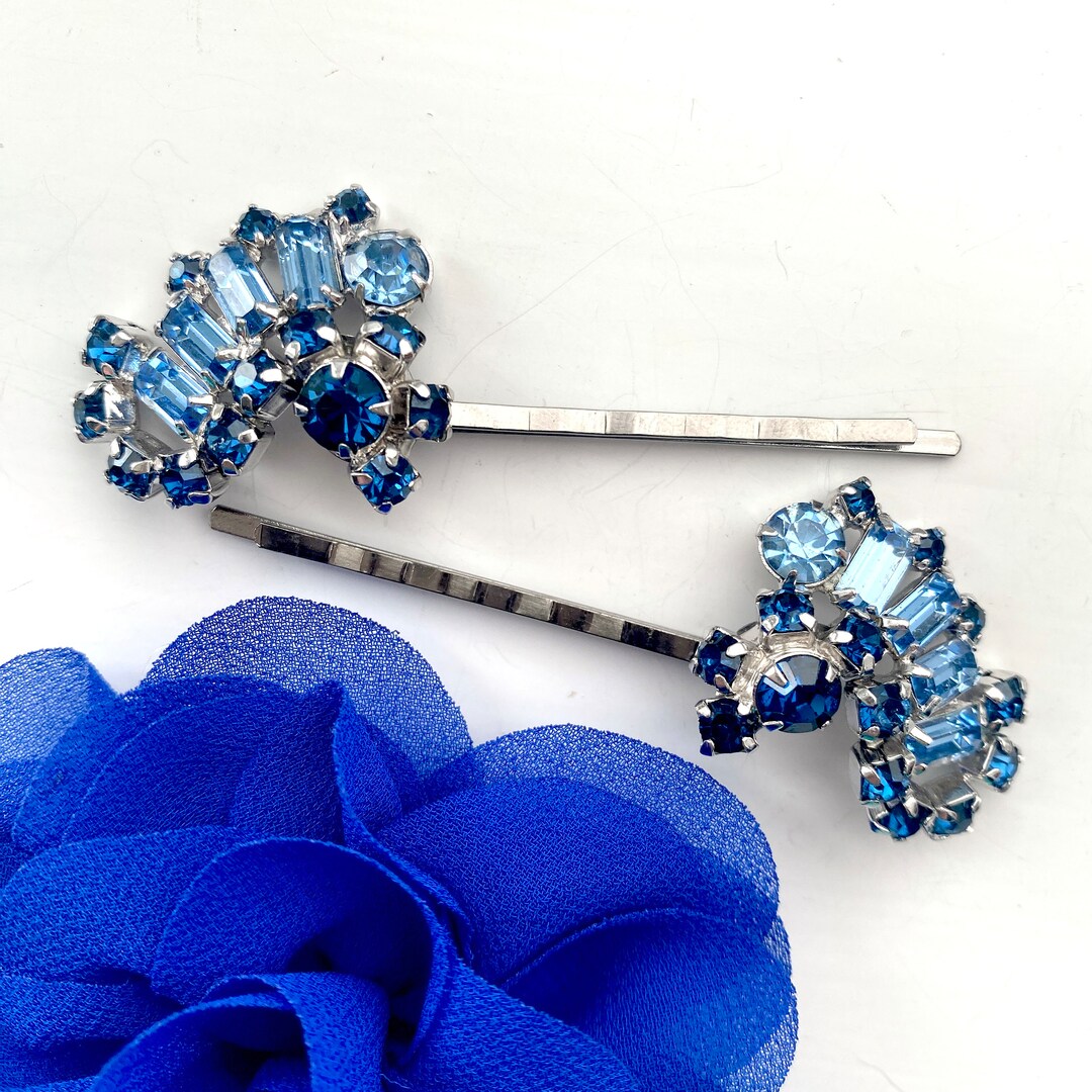 1950s Vintage Blue Hair Pins for Bride Blue Rhinestone Hair Etsy