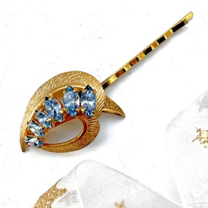 1950s Antique Blue Hair Slide For Women, Vintage Blue Rhinestone Hair Pin, Blue Antique Hair Clip For Wedding, Something Blue For Bride