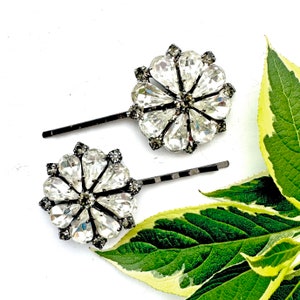 1950s Vintage Rhinestone Flower Hair Pins, Vintage Bridal Hair Pins Silver, Antique Hair Slides For Women, Decorative Bobby Pins For Bride