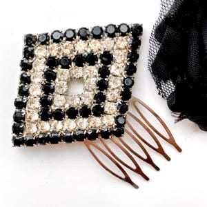 Antique Hair Comb For Art Deco Wedding, Art Deco Hair Comb For Bride, Unique Gift For Women, Black and White Hair Accessories, Side Comb