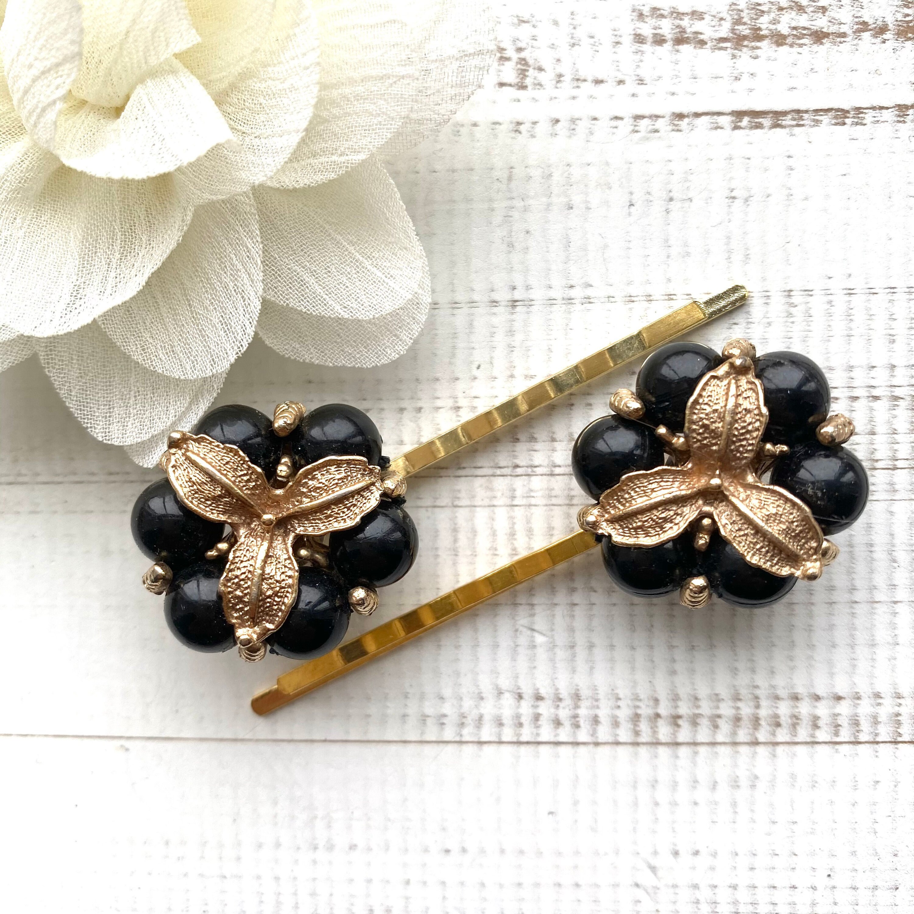 Vintage Black and Gold Hair Pins Vintage Flower Hair Pins Etsy