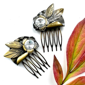 Bridal Hair Combs For Fall Wedding, Unique Hair Combs For Rustic Wedding, Antique Hair Combs, Handmade Gift For Women, Gold Leaf Hair Piece