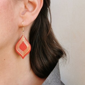 EARRINGS RED LEATHER and 18K gold plated